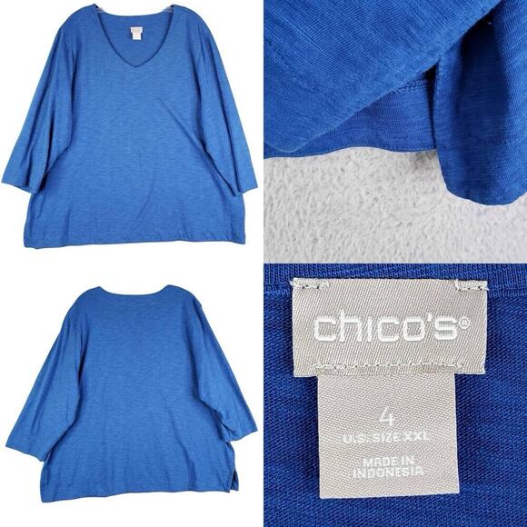 Chico's Tops - Chicos Top Shirt Women’s Size 4 US XXL Blue Cotton Popover Stretch LS
